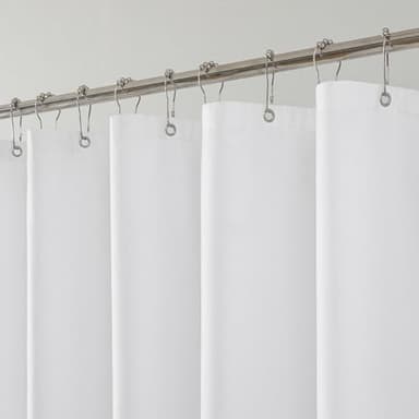 THAIGEE Water-Repellent Fabric Shower Curtain Liner - Hotel Quality Machine Washable, 3 Heavy-Duty Magnets with Rustproof Grommets & Weighted Hem, Standard Size 72x72in White