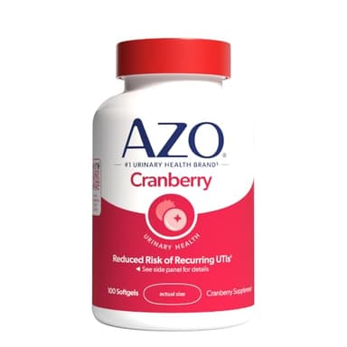 AZO Cranberry Supplement, Made with Concentrated Whole Fruit Cranberry Powder to Help Cleanse and Protect the Urinary Tract*, Sugar Free Cranberry Pills, Non-GMO, 100 Softgels
