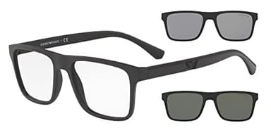 Emporio Armani EA4115 Sunglasses with Two Interchangeable Clip-Ons, Matte Black/Clear/Light Grey/Dark Grey, 52 mm
