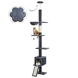 PEQULTI Cat Tree Floor to Ceiling, Tall Cat Tower, Adjustable Height (83''-108'') 5 Tiers Cat Climbing Tree for Indoor Cats with Cat Condo, Cat Scratching Post and Cat Ladder, Dark Grey
