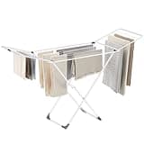 SONGMICS Clothes Drying Rack, Metal Laundry Drying Rack, Foldable, Space-Saving, Free-Standing Airer, with 2 Gullwings, Indoor Outdoor Use, Bed Linen Clothing, White ULLR540W01