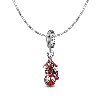 UNE DOUCE Spiderman Necklace Set, Red Spidey Charm Necklace with Silver Plating, Non-Tarnished Cable Chain with Sliding Clasp for Adjustable Sizes. Gift for Men, Women