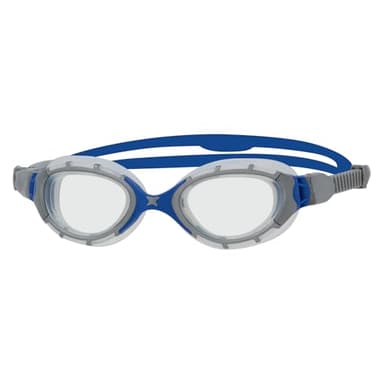Zoggs Adult Unisex Predator Flex Anti-Fog UV Protection Curved Lens Ultra-Fit Gasket Quick-Adjust Swimming Goggles, Gray/Blue - Clear Lenses, Small