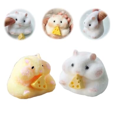 2pcs Squishy Hamster Squeeze Toys,3inch Big Cute Soft Hamster Squishy Toys,Stress Relief Squishies for Kids Party Favors, Pinch Family, Fidget Toys Suitable Adults Kids Big