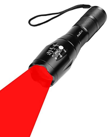AuKvi Deep Red Light Flashlight 670nm Single Mode Long Range Red Hunting Flashlights Torch with Zoomable for Astronomy, Aviation, Night Observation-Black