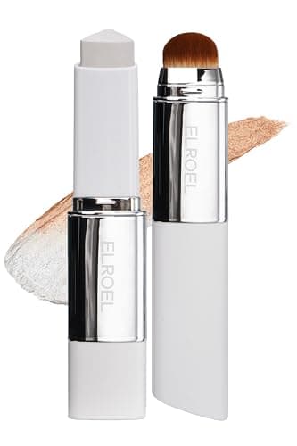 ELROEL Blanc Cover Cream Stick V White - Korean Color-Changing Foundation Stick with Volufiline - Medium to Full Coverage Dewy Finish Base Makeup - Dual-Ended with Detachable Brush (203 Medium)