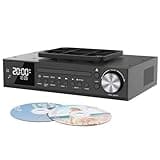 MONODEAL Bluetooth CD Player,Under Cabinet Kitchen FM Radio CD Player,Dual HD Speakers,Wireless Music System with LED Light,Remote Control,Kitchen Timer,Dual Alarm Clock,Remote Control Black