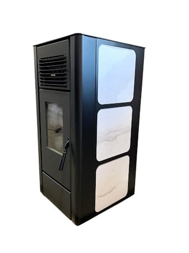 Freedom Stove PS21 Pellet Stove – Marble White | 24V Battery-Ready Backup, Stacked Heat Exchange Tubes, Ultra-Quiet Brushless DC Motors, Touch/Remote/WiFi Control, 5-Year Warranty, DIY-Friendly Design