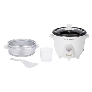 CUCKOO One Touch Rice Cooker 3-Cup (Uncooked) / 6-Cup (Cooked), Mini Rice Cooker & Warmer with Steamer Tray, Versatile Grain Cooker, Soup Maker, Auto Keep Warm, White (CR-0301C)