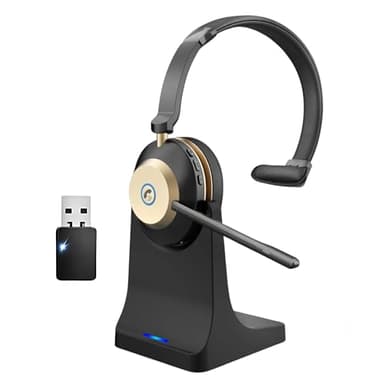 Wireless Headset with Mic, Noise Cancelling Headphones for Work/Trucker Bluetooth Headsets V5.3 / Best for Work from Home/Office/Computer/Phone/Zoom,Call Center. Auto Switch BTW 2 Device,Mute Button.