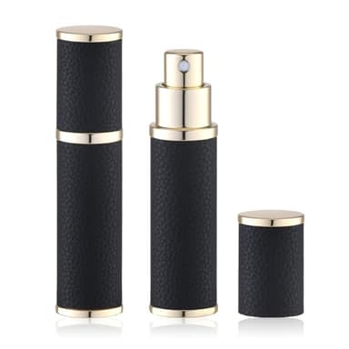 Fusupak Travel Perfume Bottle Refillable - Mini Portable Cologne Atomizer Sprayer - Empty Travel Size Fragrance Pump Dispenser Container for Men - 10ml Black 2PCS Small Pocket Leather Refill Sample