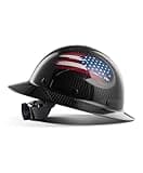 LANON Carbon Fiber Full Brim Hard Hat, OSHA Construction Work Approved, American Flag Design, Lightweight Durable Safety Helmet with 6 Point Adjustable Ratchet Suspension, Class C