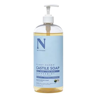 Dr. Natural Castile Liquid Soap, Peppermint, 32 oz - Plant-Based - Made with Organic Shea Butter - Rich in Coconut and Olive Oils - Sulfate and Paraben-Free, Cruelty-Free - Multi-Purpose Soap