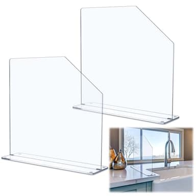 Vesici 2 Pcs Clear Acrylic Sink Splash Guard Freestanding Panel Barrier with Easy Reach Cutaway Kitchen Guard Protective Splatter Barrier for Home Hospital(15.75" Length, 16" Height, 4.5" Base)
