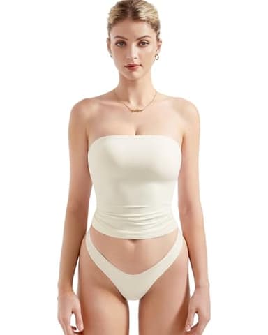 SUUKSESS Women Sexy Tube Top Summer Y2K Going Out Tops Casual Sleeveless Double Lined Basic Tank Top (White, S)