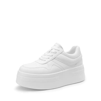 DREAM PAIRS Women Platform High Heel Fashion Sneakers Walking Lace Up Lightweight Stylish Classic Casual Sneaker.,Size 7.5,White,DWUMFN2525