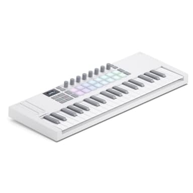 Novation Launchkey Mini 37 White MK4 — Portable 37 Mini-Key, USB, MIDI Keyboard with DAW Integration. Chord & Scale Modes, 16 Drum Pads, Arpeggiator, & Includes Music Creation Software Bundle