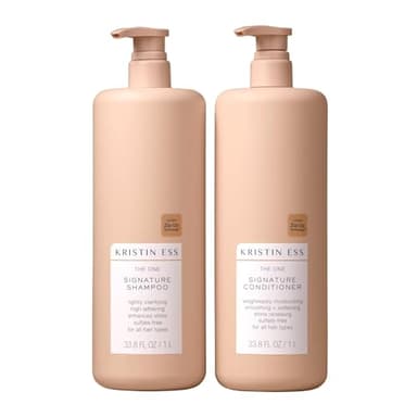 Kristin Ess Signature Shampoo and Conditioner Set with Pumps | Daily Sulfate Free, Color Safe, Hydrating, Moisturizes, Adds Softness & Shine - Pear Fragrance, 33.8 fl oz each 2-pack