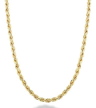 Miabella Italian 18K Gold Plated 925 Sterling Silver 2mm, 3mm Diamond-Cut Braided Rope Chain Necklace for Men Women, Made in Italy (3mm, Length 22 Inches)