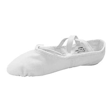 Danzcue Adult Canvas/Leather Ballet Shoes Split Sole Ballet Slippers for Women Dance Shoes, White, 11M