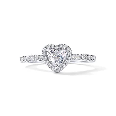 PAVOI 14K Gold Plated Heart Halo Ring for Women | Valentines Day Love Promise Rings for Her (White Gold, 9)