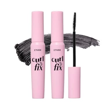 ETUDE Curl Fix Mascara Black 1+1 Set, Lash Mascara, Strong Curl Up, Long-Lasting, Waterproof, Light-Weight, Korean Makeup, Beauty, Vegan Certified (0.27 * 2 Fl Oz)