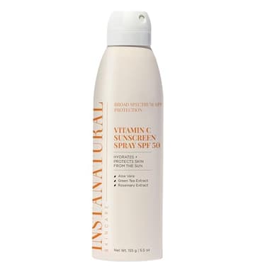 InstaNatural Skin Care Vitamin C SPF 50 Broad Spectrum Sunscreen Spray, Brightens & Hydrates, UVA, UVB Sun Protection Sunblock, with Aloe Vera & Botanicals, Aerosol Bottle, 5.5 Fl Oz