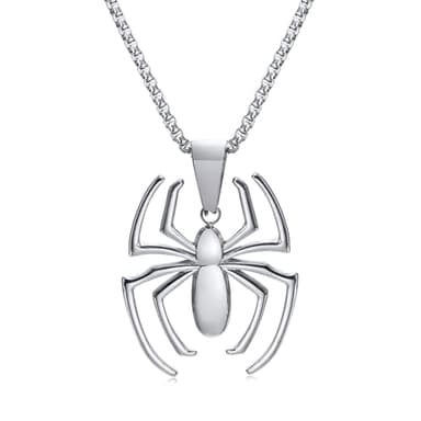 Hisatan Spiderman Necklace Spider Pendant Necklace for Men, Silver/Gold/Black Stainless Steel Spider Chain Spider Man Gifts Accessories Jewelry for Spider-man Fans Men Women