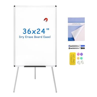 VIZ-PRO Magnetic Whiteboard Easel, 36 x 24 Inches, Portable Dry Erase Board Height Adjustable for School Office and Home