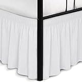 Biscaynebay Wrap Around Bed Skirts with Split Corners for Queen Beds 16" Drop, White Elastic Dust Ruffles Adjustable Easy Fit Wrinkle & Fade Resistant Silky Luxurious Fabric Machine Washable