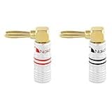 Nakamichi Excel Series 24k Gold Plated Right Angle Banana Plug 12-18 AWG Gauge Size 4mm for Speakers Amplifier Hi-Fi AV Stereo Home Theatre Audio Wire Cable Screw Connector, 2 Pcs (1-Pair)