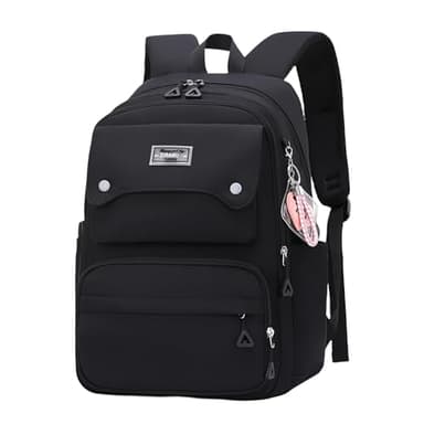 Black Kids Backpack for Girls, Middle School Bag Teen Girls Backpack Multi-Pocket Bookbags