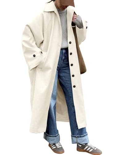 Tankaneo Womens Long Trench Coat Single Breasted Oversized Windproof Classic Lapel Fall Overcoat