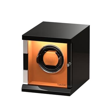 VANTENT Watch Winder for Automatic Watches with LED Lighting，Shining Finishing and Quiet Motor/1 Watch Position/Brown