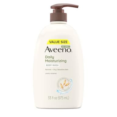 Aveeno Daily Moisturizing Body Wash for Women and Men for Dry & Sensitive Skin, Paraben, Soap & Dye-Free, Gentle Shower Cleanser, Dermatologist Recommended Brand, Lightly Scented, 33 Fl Oz