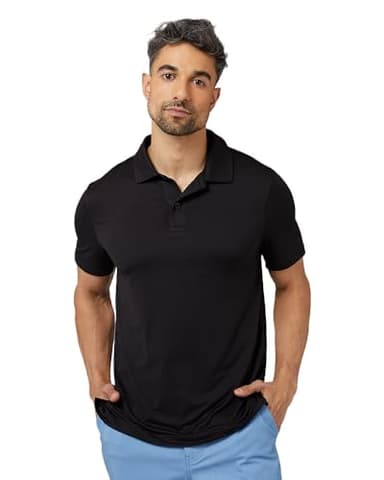 32 Degrees Men's Cool Classic Polo | Slim Fit | Moisture Wicking | 4-Way Stretch | Golf | Tennis, Black, Large