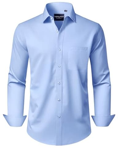 Alimens & Gentle Light Blue Dress Shirt Men Non Iron Long Sleeve Stretch Button Down Shirts Office Work Casual Formal Shirts