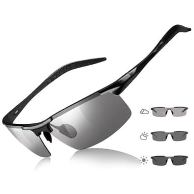 TJUTR Men’s Photochromic Sunglasses, ANSI Z87.1 Safety Glasses Polarized UV400 Protection for Day & Night Driving