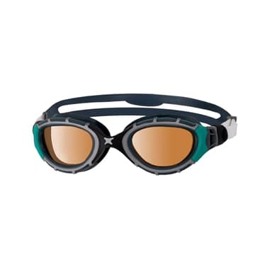 Zoggs Adult Unisex Predator Flex Polarized Ultra Anti-Fog No-Glare UV Copper Tint Lens Quick-Adjust Swimming Goggles, 461046, Black/Green, Regular Fit