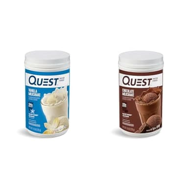 Quest Nutrition Vanilla Milkshake Protein Powder, 24g of Protein, 1g of Sugar, 1.6 Pound, 23 Servings & Chocolate Milkshake Protein Powder, 22g Protein, 2g Net Carbs, 1g Sugar, Low Carb