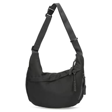 SUIKIHUM Arch Moon Crossbody Bag for Women, Nylon Curved Purse, Lightweight Dumpling Shoulder Bag for Travel Casual, Black