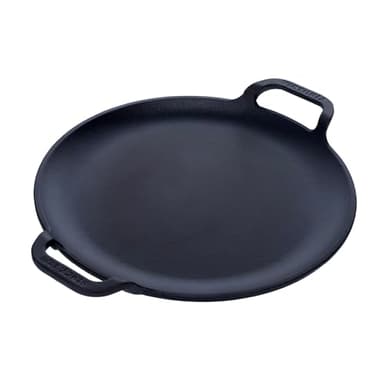 Victoria 10-Inch Cast Iron Comal Pizza Pan with 2 Side Handles, Preseasoned with Flaxseed Oil, Made in Colombia, Black