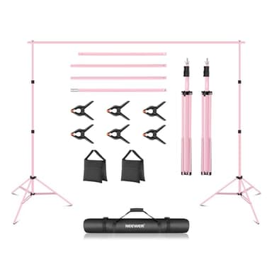 Neewer Photo Studio Backdrop Support System, 10ft/3m Wide 6.6ft/2m High Adjustable Background Stand with 4 Crossbars, 6 Backdrop Clamps, 2 Sandbags, and Bag for Portrait & Studio Photography-Pink