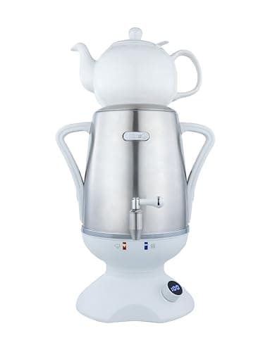 ETHNIQ - Electric Samovar | 3.2L Stainless Steel Turkish Tea Maker | Adjustable Temperature Controller | Boil Dry & Auto Shot-off | White