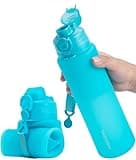 TakeToday Collapsible 32oz Blue Silicone Water Bottle, Foldable Travel Bottle with Strap, BPA Free, Leakproof for Hiking, International Travel, Outdoors