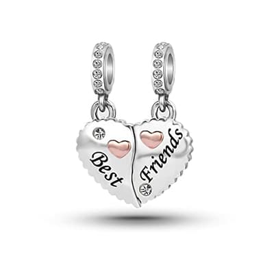 NARTGO Rose Gold Heart Best Friend Forever BFF Friendship Charm Compatible With Pandora Charms Bracelets
