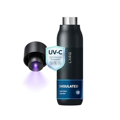 LARQ Bottle PureVis 17 oz - Self-Cleaning and Insulated Stainless Steel Water Bottle with UV Water Purifier and Award-winning Design | Reusable & Travel Friendly, Obsidian Black