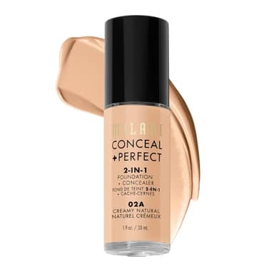 Milani Conceal + Perfect 2-in-1 Foundation + Concealer for a Flawless Complexion, Under Eye Corrector, Cover Redness and Imperfections, Waterproof and Sweatproof - 02A-Creamy Natural