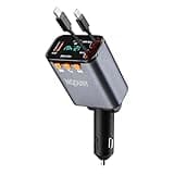 Retractable Car Charger,5 in 1 Fast Cars Phone Charger 60w,Bluetooth 5.3 FM Transmitter Adapter,Handsfree Call,MP3 Player,2 Retractable Cables and USB Chargers, for Phone,Galaxy,Pixel