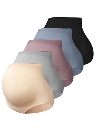 Angelhood Cotton Women's Over Bump Maternity Underwear High Waist Full Coverage Pregnancy Briefs Panties 5 Pack, Large